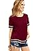 MakeMeChic Women's Waved Print Trim Short Sleeve Summer T-shirt Tops Blouse Burgundy S