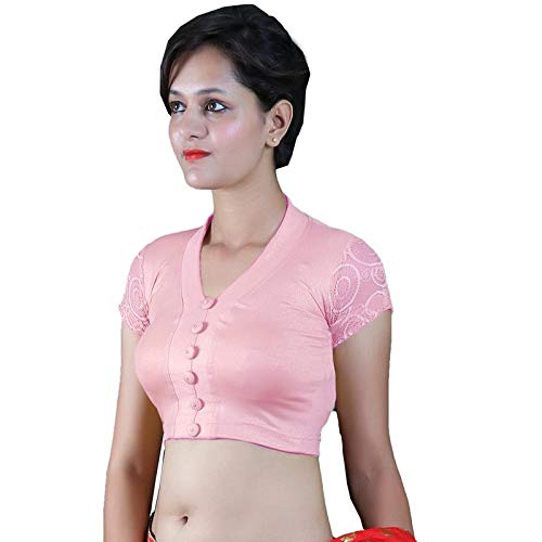 gebisha fashion women's lycra v-neck short sleeve stretchable blouse