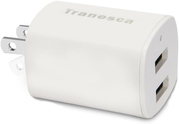 Tranesca Dual USB Port travel wall charger cube with foldable plug for iPhone X/8/7/6S/6S Plus/6 Plus/6, Samsung Galaxy S9/S8/S7/S6/S5 Edge, LG, HTC, Moto, Kindle and More-White