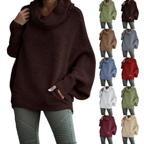Ladies Winter Jumpers Jumpers for Women UK, Cozy Oversized Chunky Knit Roll Neck Sweater, Soft Ribbed Long Sleeve Pullover for Winter, Loose Fit Cotton Long Sleeve Top Women