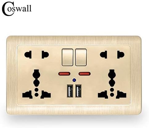 SOMITI | Electrical Sockets | Coswall Wall Power Socket Double Universal 5 Hole Switched Outlet 2.1A Dual USB Charger Port LED Indicator 146mm86mm
