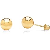 14K Yellow Gold Ball Stud Earrings with Comfort Secure Screw Backs – Genuine 14 Karat Gold Classic Everyday Fine Jewelry – Polished Round Spheres, Available in 3mm to 8mm