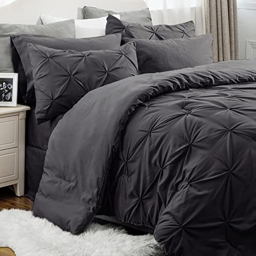 Bedsure Dark Grey Comforter Set Queen Bed in a Bag Queen 7 Pieces