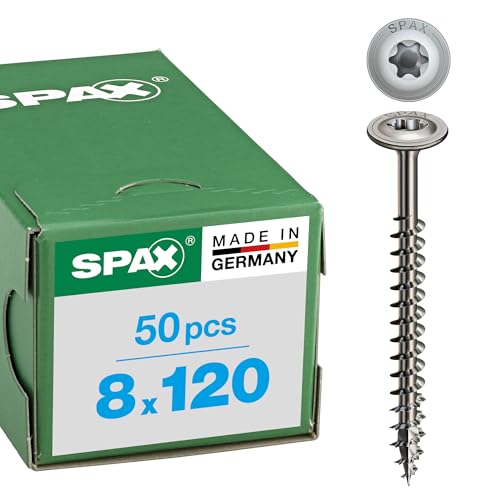 SPAX timber construction washer head, 8 x 120 mm, 50 pieces, full thread, T-STAR plus T40, 4CUT, stainless steel A2-0257000801205