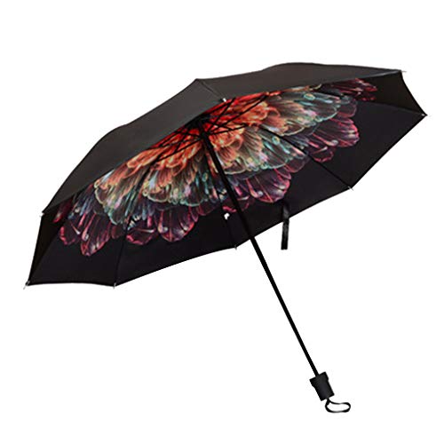 MuLuo Windproof Folding Umbrellas Women Girls Men UV Sunshade Rain Umbrella Black Glue Parasol Ultraviolet-Proof