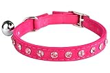 KOOLTAIL Pink Velvet Safety Elastic Belt Rhinestones Crystal Jeweled Cat Collars with Bell 8-10.5 Inches