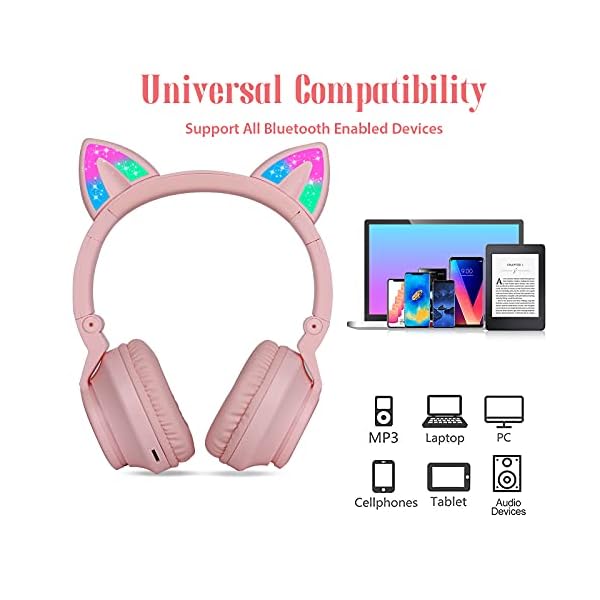 Kids-Headphones-Wireless-Light-Up-Cat-Ear-Bluetooth-Headphones-Over-Ear-Childrens-Foldable-Headphones-wMicrophone-for-Amazon-Fire-TabletLaptopiPad-Pink JYPS Kids Headphones Wireless Light Up Cat Ear Bluetooth Headphones Over Ear Childrens Foldable Headphones w/Microphone…