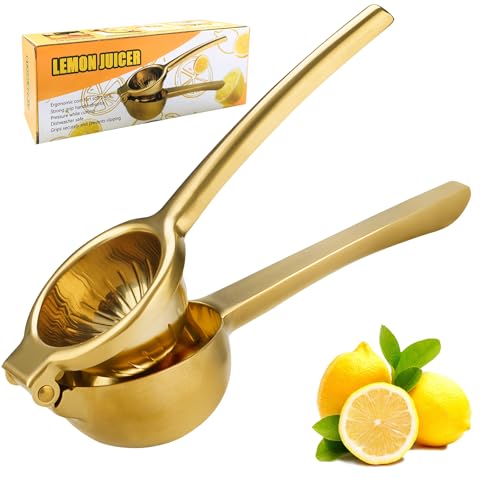 SHIKORI Lemon Squeezer, Large Heavy Duty Handhelp Juicer for Lemon, Stainless Steel Hand Press Citrus Juicer, Lime Squeezer Bar Tool, Manual Citrus Press (Gold)