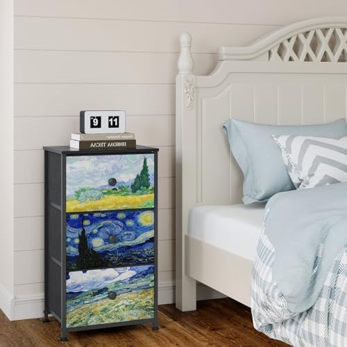 Cassettiera con 3 cassetti in tessuto Van Gogh armadietto comodico da toeletta per camera da letto, armadio industriale corridoio, soggiorno, cameretta dei bambini