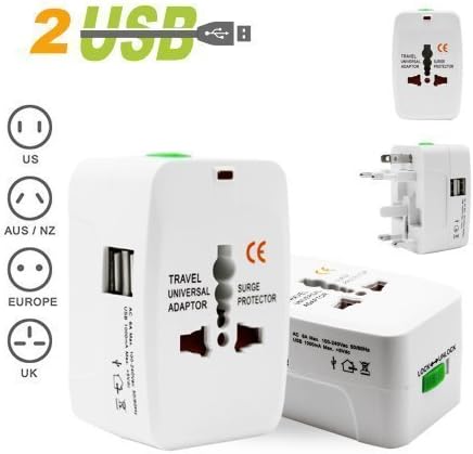 ESnipe Mart Universal Adapter Worldwide Travel Adapter with Built in Dual USB Charger Ports (White)