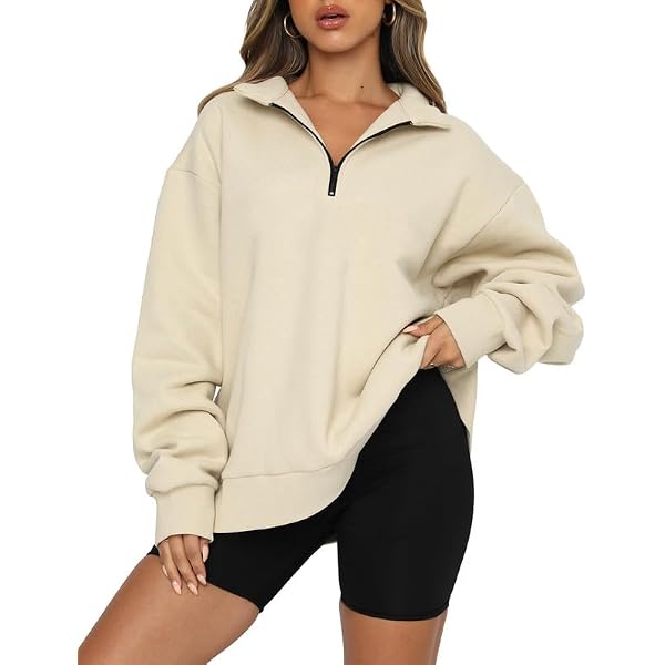 トップス Ludas Half Zip Art Sweatshirt / M size Womens Oversized Half Zip Long Sleeve Sweatshirt Solid Color
