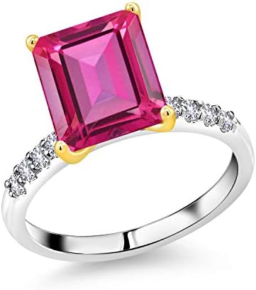 評価 5 60カラット 天然 ミスティックトパーズ ピンク 指輪 リング K10 ツートンゴールド 合成ホワイトサファイア 10金 レディース