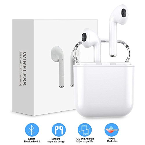 Bluetooth Headset Earphones, in-Ear Stereo Headphones with Microphone and Noise Reduction, Compatible with iPhone X 8 8 Plus and Android Samsung