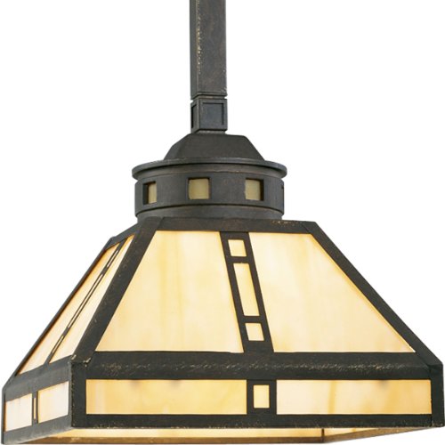 Progress Lighting P5020-46 1-Light Mini-Pendant with Light Honey Art Glass, Weathered Bronze