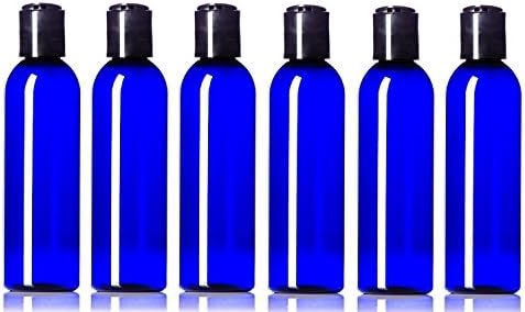 Newday Bottles, 4 oz Empty Plastic Bottles BPA-Free Leak Proof with Disc Top Cap Lids Refillable Containers for Shampoo, Lotion, Liquid Soap (4 oz Blue with Black Cap)