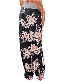 Buauty - Pantalones de algodón para mujer, diseño floral, pantalones de palazzo, suaves pantalones, pierna ancha S-3XL