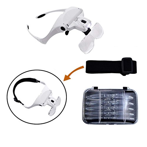 Illuminated Head Magnifying Glass, Hands Free Headband Magnifier, Interchangeable 5 Replaceable Lenses1.0X,1.5X,2.0X,2.5X,3.5X by Aixpi - Thumbnail 7