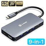 Andobil 9-in-1 USB C Hub Adapter Dongle, 2019 New Thunderbolt 3 Hub to Ethernet Dock, 4K HDMI, 4 USB 3.0, SD/TF Card Readers, 87W Type-C PD Compatible for Apple MacBook, HP Envy, Dell XPS, Space Grey