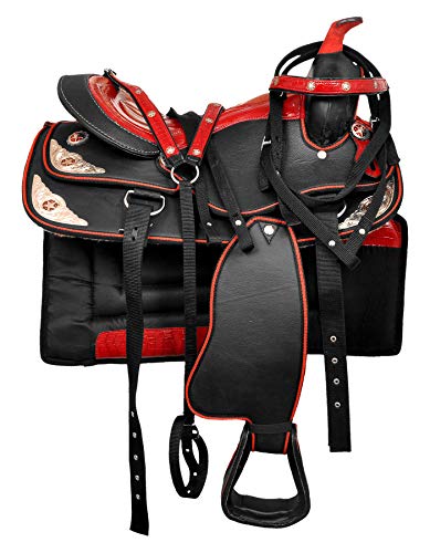 HR, International Synthetic Western Adult Horse Saddle Tack Barrel Racing, Get Matching Headstall, Breast Collar & Saddle Pad Size 16″ Inches Seat Available