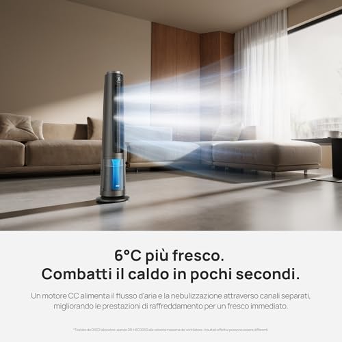 DREO TurboCool 765S 3in1 Misting Fan, 6L Tank, 10.4m/s, DC 20dB Motor, Oscillating 90°, 12 Speed, 4 Modes, Quick Cooling for Bedroom