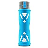 Water Bottle Glass Sports, Large BPA Free with Silicone Sleeve Durable Leak-Proof Non-Slip Dishwasher Safe, 24 Ounce(Upgraded Version)
