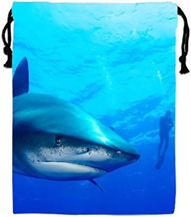 Close Shark With Scuba Diver Drawstring Bags Waterproof Party Favors Pouch Tote Bag For Women Men