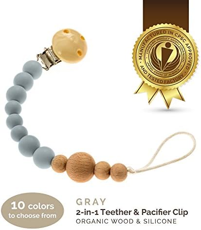 Lil' Teethers Pacifier Clip for Boys &amp; Girls, Fits Soothie, Mam, Nuk Pacifiers, Teething Toys and more. Teether clip is made of Food Grade Silicone &amp; Passed by CPSC. Grey