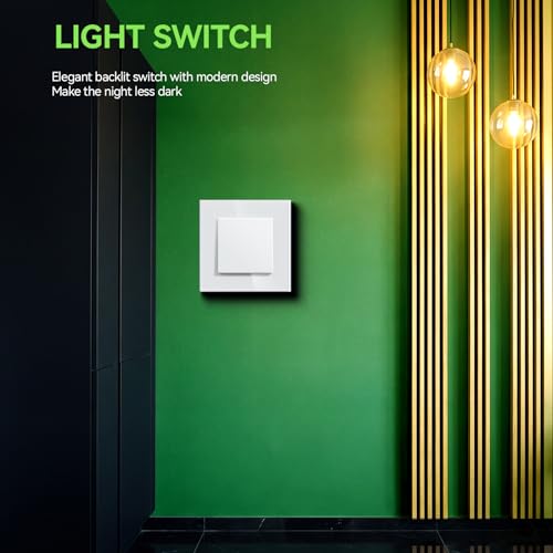 BSEED Light Switch With Glass, Wall Light Switch with Hook,Switch Switch,Push Button,Easy Installation,E-Series,1 Gang 2 Way - 2 Packs,86mm White