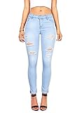 Pink Ice Women's Juniors Distressed Slim Fit Stretchy Skinny Jeans 3, Light Blue Denim