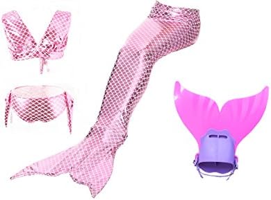 Smile Style Mermaid Tail with Mono Fin Swimsuit Girl's Sparkle Charming Swimwear 4pcs Set