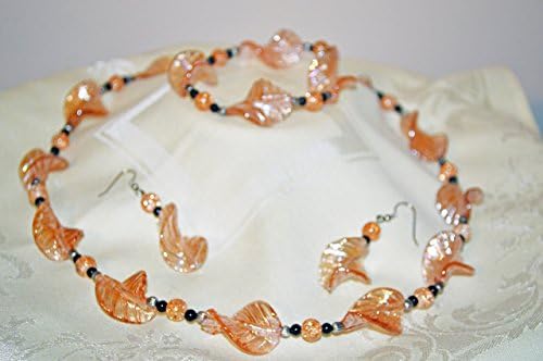 Peach Jewelry Set, Necklace & Earrings Set, Glass Bead Jewelry Set, Ready to Ship!