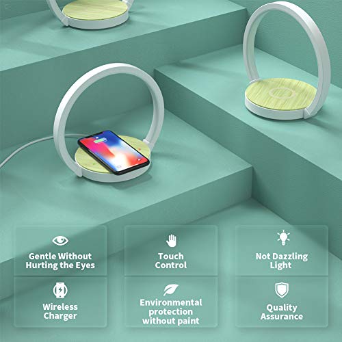 ELEHOT Desk Lamp with Wireless Charger, Table Lamp, EyeCaring Light 3 Level Brightness (White