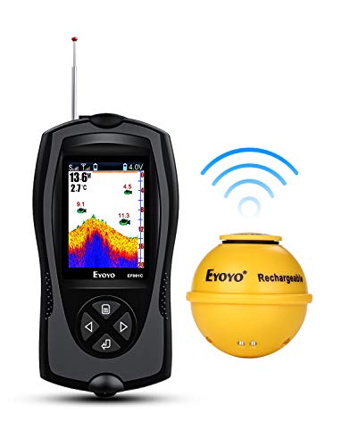 Eyoyo Portable Fish Finder 147 Feet(45M) Water Depth Sonar Sensor Transducer, 2.4" Color LCD Screen Alarm Sounder Fishfinder with Fish Attractive Lamp for Ice Boat Fishing