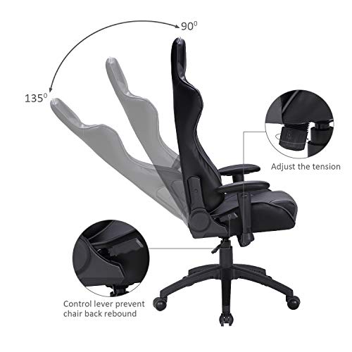 LCH Ergonomic Computer Gaming Chairs- Racing Style Height Adjustable, High-Back PU Leather Executive Office Chair with Headrest and Lumbar Support