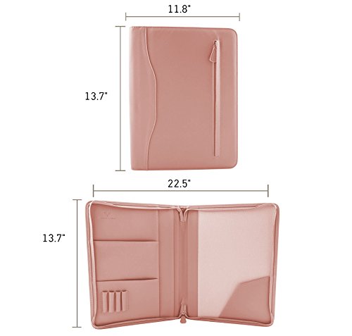 Professional PU Leather Padfolios Business Portfolio Document Organizer & Holder Padfolio Case for Notepads,Pens,Phone,Documents,Business Cards Blush Pink