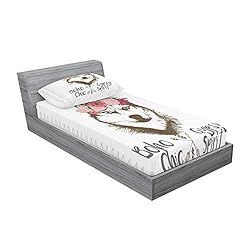 Ambesonne Wolf Fitted Sheet & Pillow Sham