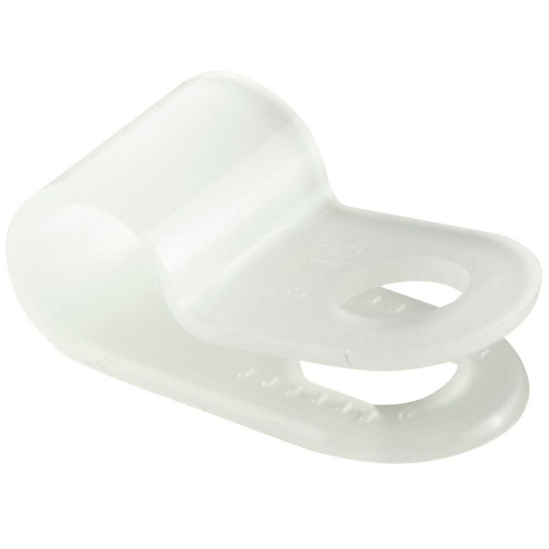 GTSE 100 Pack of White/Natural Nylon P-Clips, 5.0mm (3/16”) Diameter, Plastic Cable Clips