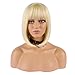 Magibrunette Blonde Short Bob Wigs for Women, Straight with Flat Bangs Synthetic Shoulder Length Blunt Cut Bang Heat Resistant Hair with Wig Cap Natural Looking Cosplay Costume Daily Use