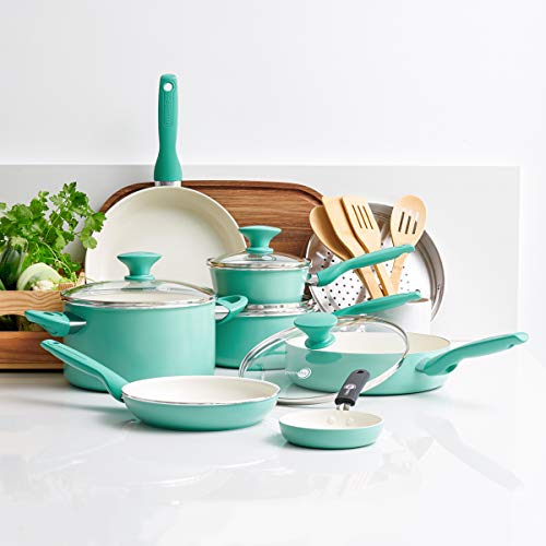 GreenPan Rio Healthy Ceramic Nonstick, Cookware Pots and Pans Set, 16Piece, Turquoise Peboo Shop