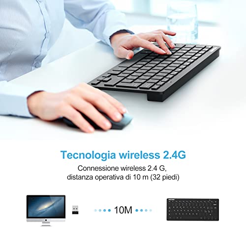 TECKNET Wireless PC Keyboard, Wireless Keyboard for PC Laptop Windows and Android, Very Long Battery Life, Italian QWERTY Layout, Silent and Ultra Slim