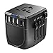 Travel Adapter, 2400W International Power Adapter, Universal 1 Smart Type-C & 3 USB All in One Power Plug Adapter for High Power Appliances for UK, EU, AU, US, Over 200 Countries, Black
