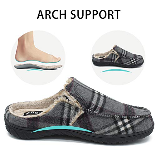 ONCAI Mens Slipon Slippers, Warm CottonBlend Orthotic House Clogs Tweed Plaid Moccasins with