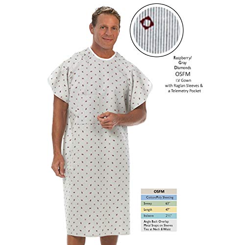 Nobles Health Care Raspberry/Gray with Diamonds Unisex Print Metal IV Snap Angle Back Hospital Gown W/Telemetry Pocket Pack 4 (Raspberry/Gray with Diamonds) - Thumbnail 3