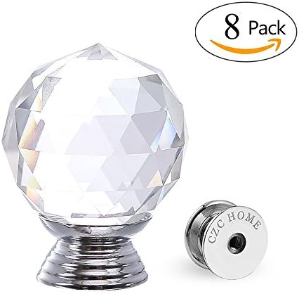 CZC HOME Clear Round Crystal Handle Cabinet Cupboard Crystal Glass Drawers Knobs Dresser Bookcase (30mmx8pcs)