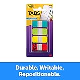 Post-it Tabs.625 in. Solid, Aqua, Lime, Yellow, Red, Durable, Writable, Repositionable, Sticks Securely, Removes Cleanly, 10/Color, 40/Dispenser, (676-ALYR)