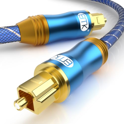 EMK Digital Optical Audio Cable Toslink Cables TOSLINK to SPDIF Male to Male Fiber Optic 24k Gold-Plated Optical Cable for Soundbar to TV, Amplifier, DVD, Speaker (Blue-1.5m)