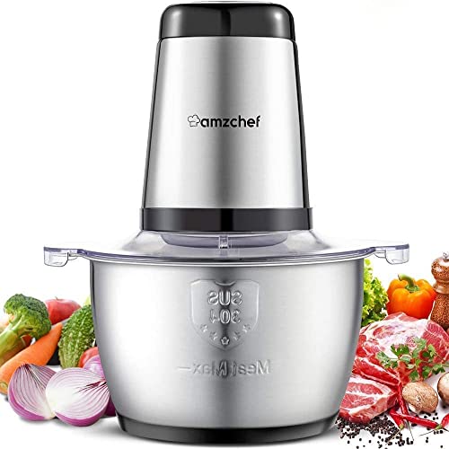 Amzchef Hachoir Electrique Avec Vitesse Lente Et Élevée, Fonction De Freinage,Bol En Verre De 1, 8 Litres Pour Viande, Légumes Et Fruits, 4 Lames En Acier Inoxydable, Multi Hachoir Viande, 300 W
