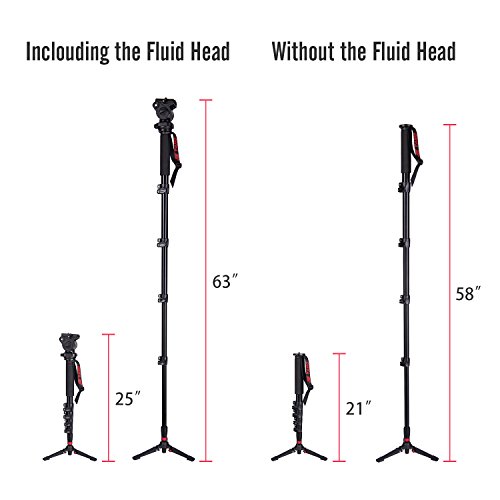 Camera Monopod,WIth Fluid Pan Head Quick Release Plate And Removable feet, 63 Inch Max Load 11 LB for DSLR Cameras or Video