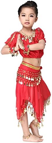 Free Size Kids Belly Dance Costumes Dress Set with Gold Coins Waist Chain
