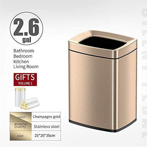 LEASYLIFE 10L/2.6 Gallon Stainless Steel Metal Square Open top Trash